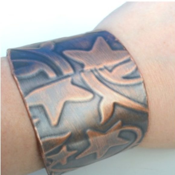 Solid Copper Stars Wide Cuff Bracelet Boho Rustic Star Handmade Bohemian Custom - Picture 5 of 10
